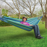 ONCLOUD Extra Long and Wide Double Hammock for Travel Camping Backyard, Porch, Outdoor or Indoor Use, Carrying Pouch Included (Blue/Green Stripes) ONCLOUD