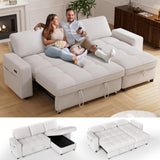 Vipbear 81" Sectional Sleeper Sofa Bed with Pull Out Bed, L Shaped Couch Sleeper Sofa, Pull Out Couch with Reclining Backrest, Reversible Storage Chaise, USB Ports, Tool-Free Assembly, Chenille Beige Vipbear