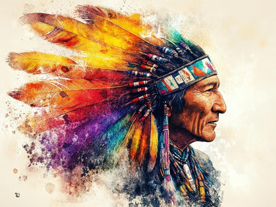 CDYCNXZ Native American Indian Chief Colorful Feather Diamond Painting Kit Full Drill Indian Diamonds Painting Gem Art for Gift Wall Decor 12x16 inch