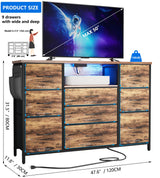 Yenlure Rustic Brown Dresser for Bedroom Dresser with Charging Station and LED Lights, Western Dresser TV Stand with Drawers, Chest of Drawers for Bedroom, Dorm, Closet, Living Room Yenlure