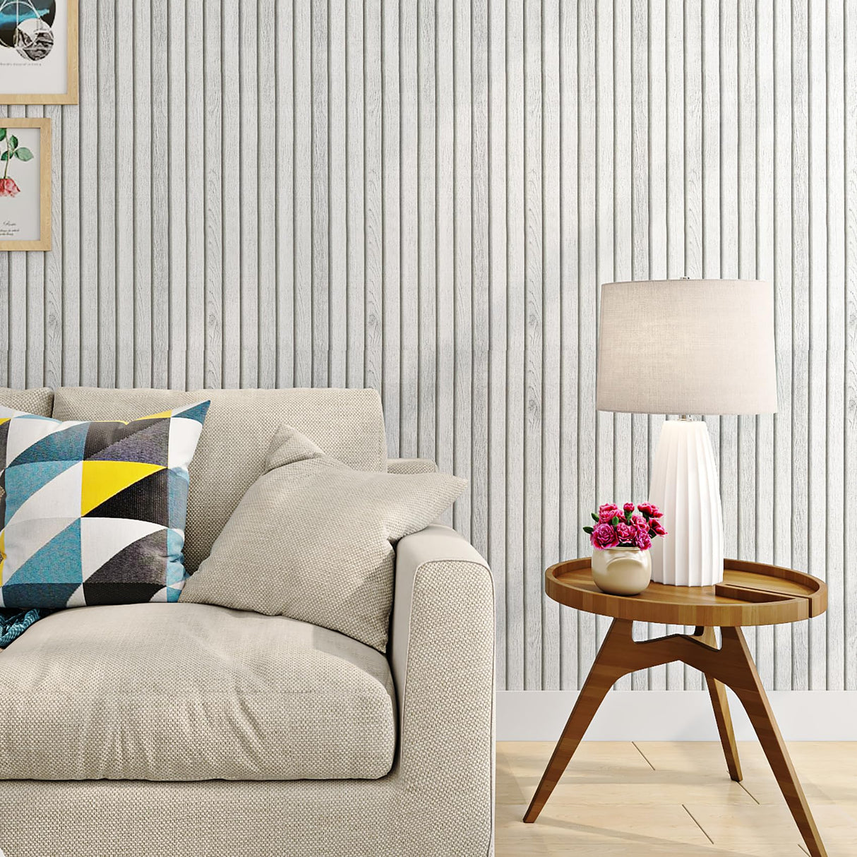 Livelynine Off White Beadboard Wallpaper Peel and Stick Faux Wood Slat Wall Paneling for Accent Wall Farmhouse Bead Boards Vinyl Prepasted Wallpaper Rolls Removable Contact Paper for Walls 15.8x78.8 Livelynine