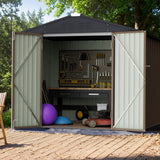 GUNJI 8 x 6 FT Shed Outdoor Storage Shed Metal Garden Shed with Lockable Door Outside Waterproof Tool Shed for Backyard, Patio, Lawn (Brown) GUNJI