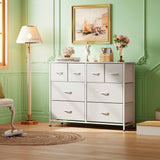 WLIVE Dresser for Bedroom with 8 Drawers, Wide Fabric Dresser for Storage and Organization, Bedroom Dresser, Chest of Drawers for Living Room, Closet, Hallway, White WLIVE