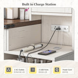 EnHomee 47.2" W Farmhouse Vanity Desk with Mirror and Lights, Makeup Vanity with Charging Station & 4 Drawers,Makeup Vanity Table for Bedroom,White,Stool not Included EnHomee