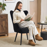 Furniliving Boucle Accent Chair for Living Room, Upholstered Reading Chair with High Backrest, Tufted-Button Wingback Armchair for Bedroom, Dressing Room, Home Office, Black Furniliving