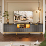 Bestier 70” Fluted TV Stand with LED Lights, Black TV Stand for TVs Up to 80", Modern Entertainment Center with Storage, TV Console, Media Console for Living Room Bedroom Bestier