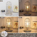 Small Table Lamp, Touch Control Table Lamp with Brushed White Oak Cage, Farmhouse Bedside Lamp 3-Way Dimmable Nightstand Lamp Edison Lamp for Bedroom, Living Room, Hallway, Kitchen, LED Bulb Included Seaside village