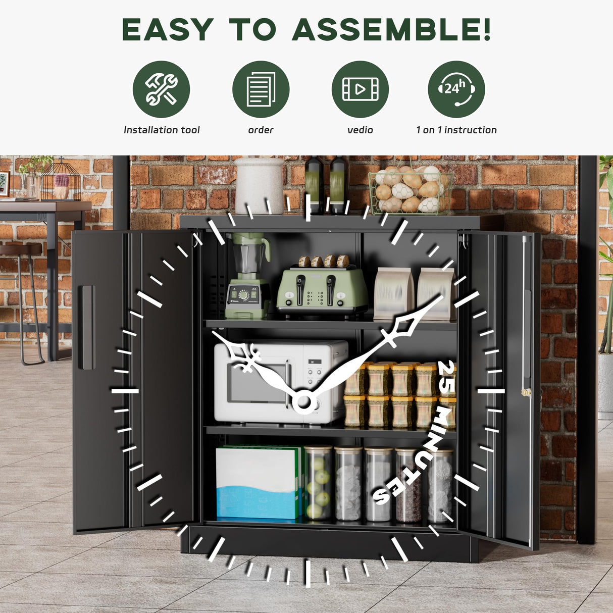 Greenvelly Metal Storage Cabinet, 36" Locking Storage Cabinet with Doors and Shelves, Lockable Storage Cabinets for Home Office, Utility Locker Cabinet, Steel Garage Cabinet with 2 Keys, Black Greenvelly