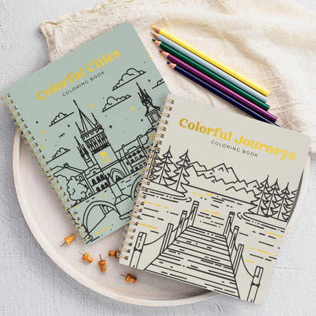Beautiful Adult Coloring Book Set of 2 for Relaxation - Inspirational Adventures and Landmarks Scenery For the Spirit of Wanderlust - Perfect Stress-Relieving Gift for Women ZICOTO