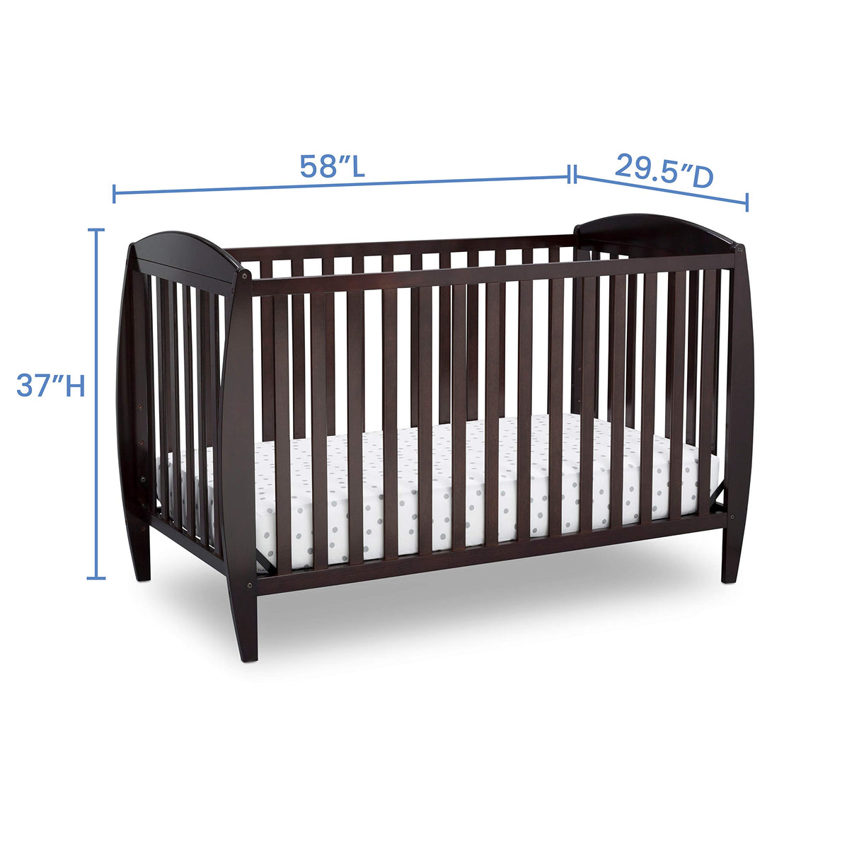 Delta Children Taylor 4-in-1 Convertible Baby Crib, Easy to Assemble, Sustainable New Zealand Wood, JPMA Certified, Dark Chocolate Delta Children