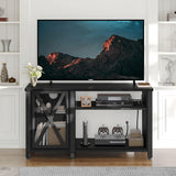 YITAHOME Farmhouse TV Stand for 50/55/60 Inch with Power Outlet, Wooden TV Media Console with Storage Cabinet for 860lbs, Rustic Entertainment Center Table TV Cabinet for Living Room, Black YITAHOME