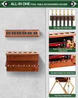 EXTCCT Wall Mount Pool Stick Holder - Billiards Pool Cue Rack Hardwood Pool Cue Set Holder for 6 Cues Sticks Storage Pool Table Accessories Equipment Organizer EXTCCT