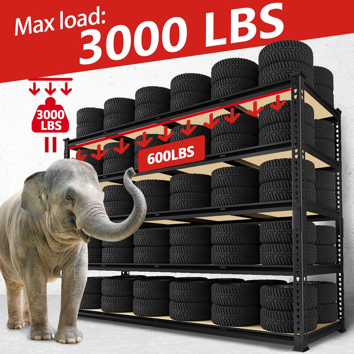 PrimeZone 60" W X 24" D X 72" H Heavy Duty Garage Storage Shelves - Adjustable Metal Shelving Unit, 5 Tier Industrial Shelves for Storage Standing Utility Rack for Warehouse, Pantry, Basement, Black PrimeZone