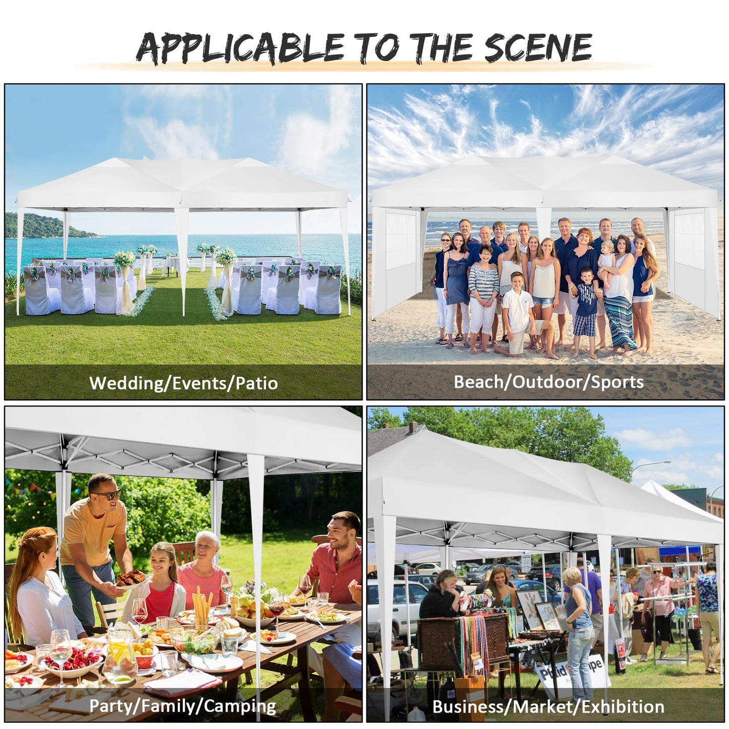 COBIZI 10x20 Pop Up Canopy Tent with 4 Removable Sidewalls, Easy Up Commercial Outdoor Canopy Tent, Waterproof and UV50+ Gazebo with Portable Bag, Tents for Parties/Backyard/Exhibition(10x20ft.