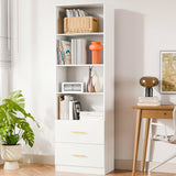 Cozy Castle 74.1'' Bookshelf,Tall Bookcase with Drawers, 4-Tier Open Bookshelf with Adjustable Storage Shelves,23.6 Inches Wide Floor Standing Bookcase for Home Office,Bedroom,Living Room,White Cozy Castle