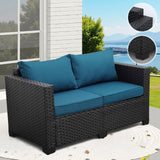 Rattaner Outdoor Furniture Loveseat Sofa Patio Furniture Small Sofa 2 Seater Couch with Anti-Slip Cushions Lumbar Pillow and Waterproof Cover, Peacock Blue Rattaner