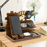 B1ykin Father's Day Wooden Nightstand Organizer - Wood Phone Docking Station Wallet Watch Stand Key Holder, Bedside Charging Station Organizer Men Gift Anniversary Birthday for Husband Dad Grandpa B1ykin