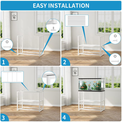 VOWNER 40-50 Gallon Fish Tank Stand - Metal Aquarium Stand, 36.6" x 18.5" x 29.5" Heavy Duty Reptile Tank Stand, Adjustable 2-Tier Fish Tank Rack Shelf for Home Office, Tank not Included, White