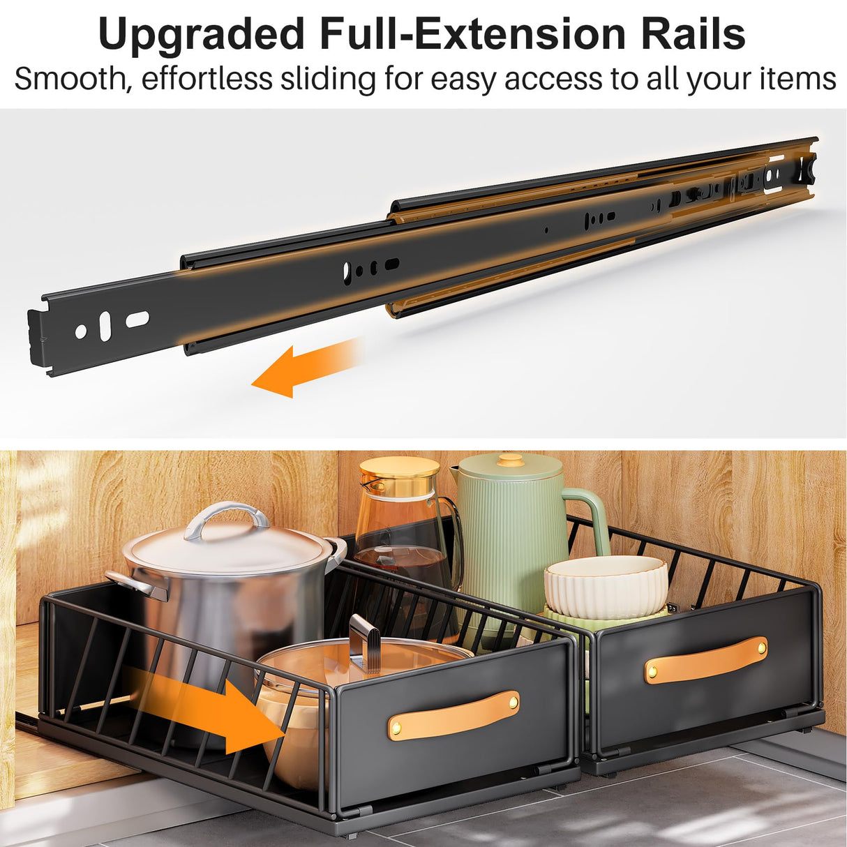 Pull out Cabinet Organizer Fixed with Adhesive Nano Film,Heavy Duty Slide out Pantry Shelves Drawer Storage,Sliding Mesh Cabinet Basket with Handle for Kitchen, Bathroom,Home, 11.8"W X15.7"D X6.2"H Kitstorack