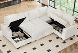 Belffin Corduroy Sleeper Sofa Bed with Storage Chaise Modular Sectional Sofa Couch with Pull Out Bed L Shaped Sectional Couches for Living Room White Couch Belffin