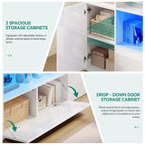 YITAHOME Castle Bookcase with Storage & Adjustable LED Lights, U-Shaped White Bookshelf with Cabinet, UV High-Gloss Display Unit, Cube Organizer for Living Room, Home Office and Bedroom YITAHOME