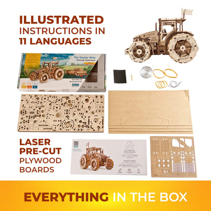 UGEARS The Tractor Wins Model Kits - Spring - Driven Model Tractor Kits to Build with Folding Paper Tank - 3D Wooden Tractor Model Kit for Self - Assembly - Mechanical 3D Puzzles for Adults a - WoodArtSupply