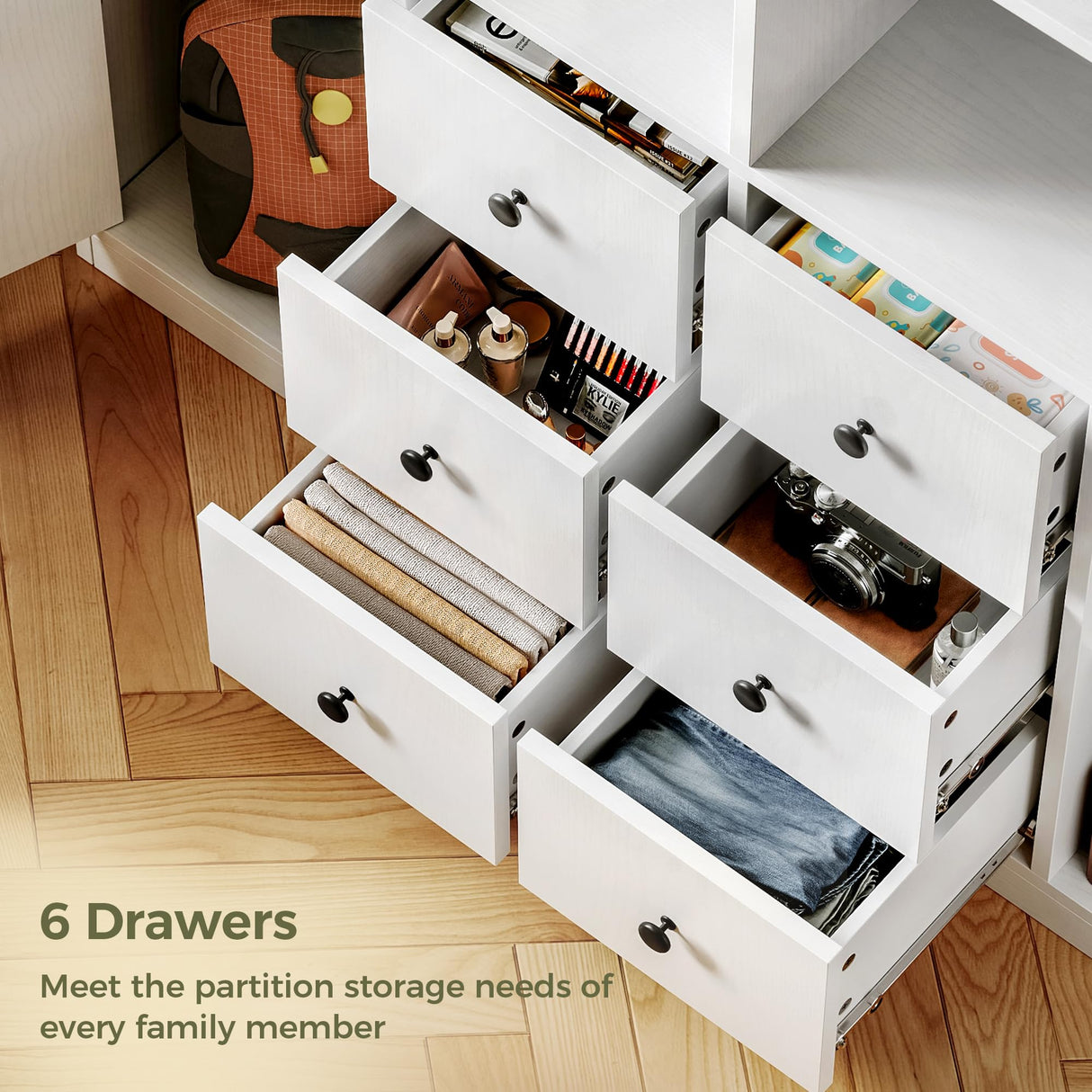 IRONCK 78.7" Bookcase with 6 Drawers, 6 Tier Large Bookshelf with 2 Doors, Large Bookcase with Adjustable Shelves, Tall Storage Cabinet for Home Office, Living Room, White IRONCK