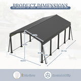 12x20 FT Metal Carport, Heavy Duty Car Port Canopy with Galvanized Steel Roof & Frame, Large Metal Carport Kit, Outdoor Car Garage, Steel Car Shelter for Car, Boat, Truck, Dark Gray ANTSKU