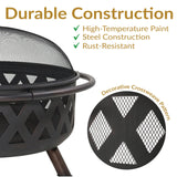 Sunnydaze Black Crossweave Outdoor Fire Pit - Wood-Burning Fire Pit for Outside with Spark Screen, Poker and Cover - 36-Inch Sunnydaze