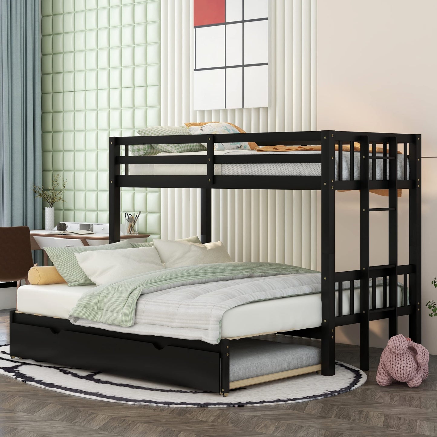 Harper & Bright Designs Twin Over King with Trundle [bunk bed]s Twin Over Twin Pull-Out bunk beds, Solid Wood, No Box Spring Needed (Espresso)