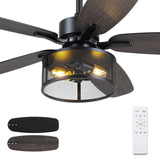 Farmhouse Ceiling Fan with Light and Remote,48" Black Industrial Caged Flush Mount Ceiling Fans for Bedroom,Living room Rustic Fandelier for Patio 6 Speed Reversible,5 Dual Blades Indoor/Outdoor Hounberi