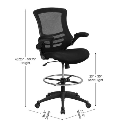 Flash Furniture Kelista Mid-Back Swivel Office Chair with Adjustable Seat Height, Ergonomic Mesh Desk Chair with Flip-Up Armrests, Black - WoodArtSupply