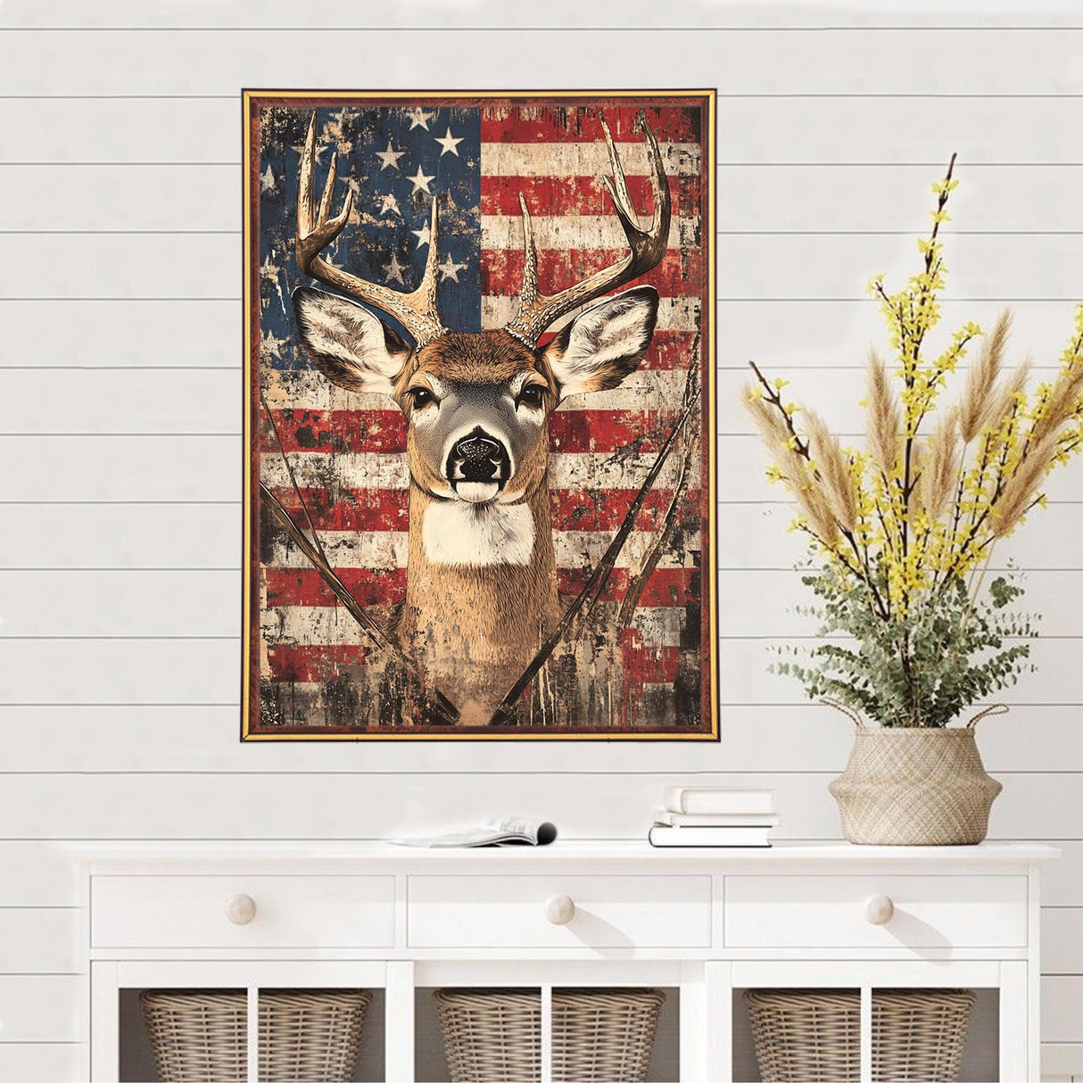 MEIYUDA Deer Diamond Painting Kits for Adults, DIY American Flag Deer Diamond Art Dots for Adult Beginners, Full Diamond Art Painting Kit for Home Wall Decor Gifts 12x16inch MEIYUDA