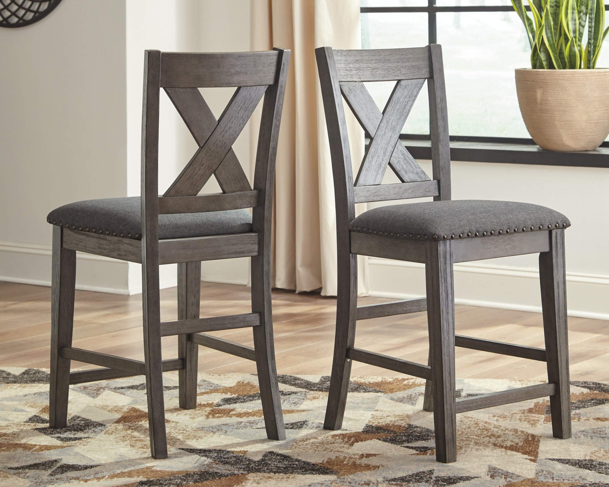 Signature Design by Ashley Caitbrook Rustic 24.63" Counter Height Upholstered Barstool, Set of 2, Gray - WoodArtSupply