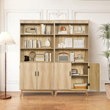 68" Fluted Tall Bookcase with Storage Cabinet,Mid-Century Modern 5-Tiers Arched Bookshelf Cabinet with Doors,Arched Bookcase with Open Display Storage Shelf for Home Office Bedroom Living Room,Natural XUZENEST