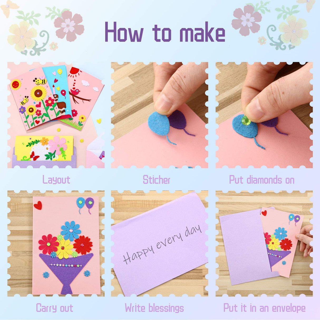 Zonon 10 Pcs Card Making Kit for Kids Valentine Card Making Greeting Card Making Kit for Present Girls Boys Birthday Classroom Thank You Thanksgiving Christmas Zonon