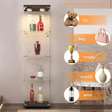 LFT HUIMEI2Y Glass Display Cabinet with LED Lights and Lock, 4-Shelf Curio Cabinets with Door, Tempered Glass Collection Display Showcase for Bedroom, Living Room 65”x 17”x 14.5” Black LFT HUIMEI2Y