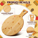 Kigley 10 Pcs Bamboo Cutting Board with Handle 12 Inch Bamboo Wooden Round Cutting Board Pizza Board Kitchen Chopping Boards for Home Baking Pizza Bread Cake Cheese Fruits Vegetables Charcuterie Kigley