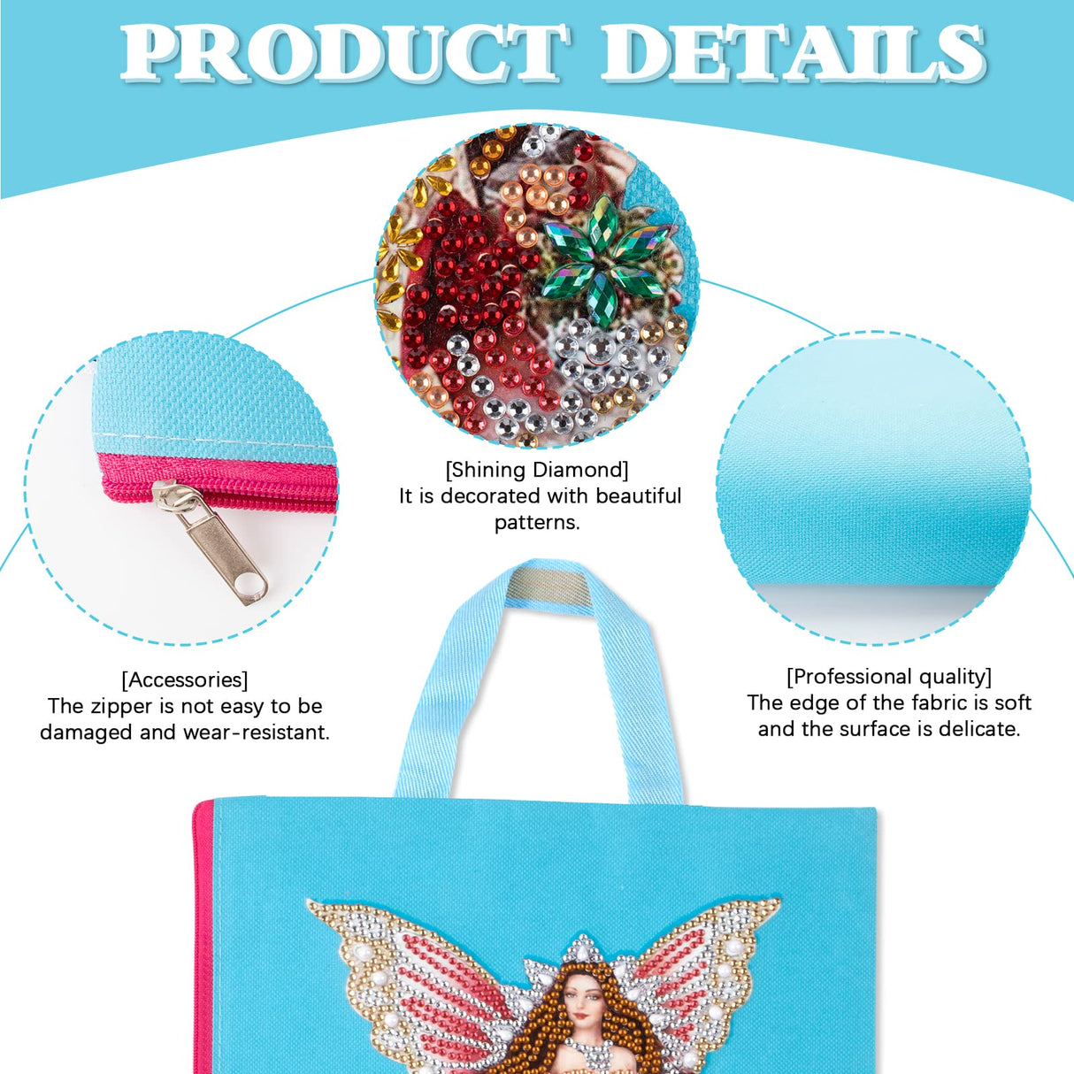 antor Diamond Painting Kits for Adult Stationery Bag Handbag with Chain 5D DIY Rhinestone Arts Craft Makeup Bag Canvas Tote Bag Diamond Art for Office Home Butterfly Fairy Pattern antor