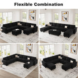 Belffin Oversized Modular Sectional Sofa U Shaped Sofa with Storage Ottoman Convertible 10-Seater Velvet Sectional Sofa with Chaises Black Belffin