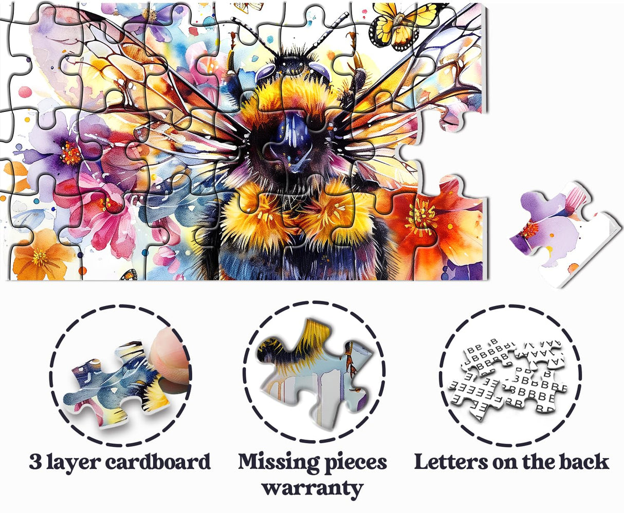 Flowers Bee Puzzles for Adults 1000 Pieces, Garden Bee Butterfly Jigsaw Puzzles, Nature Plant Impossible Animal Art Puzzle as Bee Home Decor PPuzzling