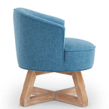 GDFStudio Swivel Barrel Chair Modern Accent Arm Chair Upholstered Linen Round Reading Armchair 360° Swivel Chair with Cross-Shaped Solid Wood Base for Bedroom Office Living Room, Lighe Blue GDFStudio