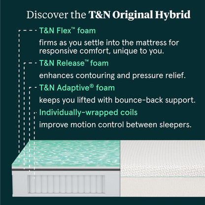 Tuft & Needle Original Hybrid Medium Cal King Mattress in a Box, Adaptive Foam, Pocketed Coils, Cooling Pressure Relief, 100 Night Trial, Fiberglass Free, CertiPUR-US, 10-Year Limited Warranty