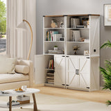 FREDEES Farmhouse White Tall Bookcase with LED Lights and Storage Cabinet, 30" W x 69" H FREDEES