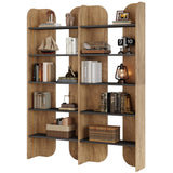 Tribesigns 70.87" Tall Farmhouse Bookshelf, 5-Tier Double Wide Bookcase with Open Shelves, Vintage Bookshelf for Living Room, Office, Study Room, Bedroom (1, Brown+Black) Tribesigns