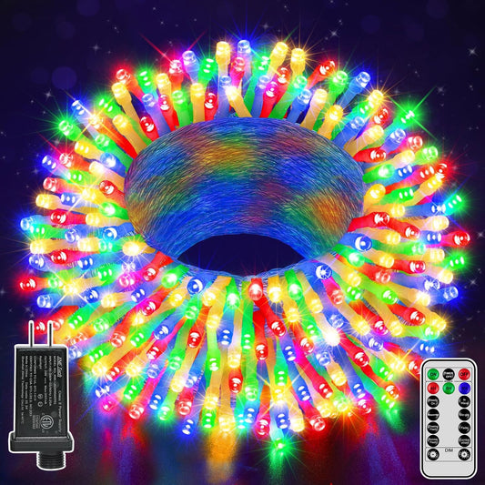 shineshine Christmas Lights 197 FT 600 LED, Waterproof Outdoor String Lights with Remote and Timer, Christmas Tree Lights with 8 Modes Dimmable, Fairy Lights for Holiday Xmas Decor (Multicolor)