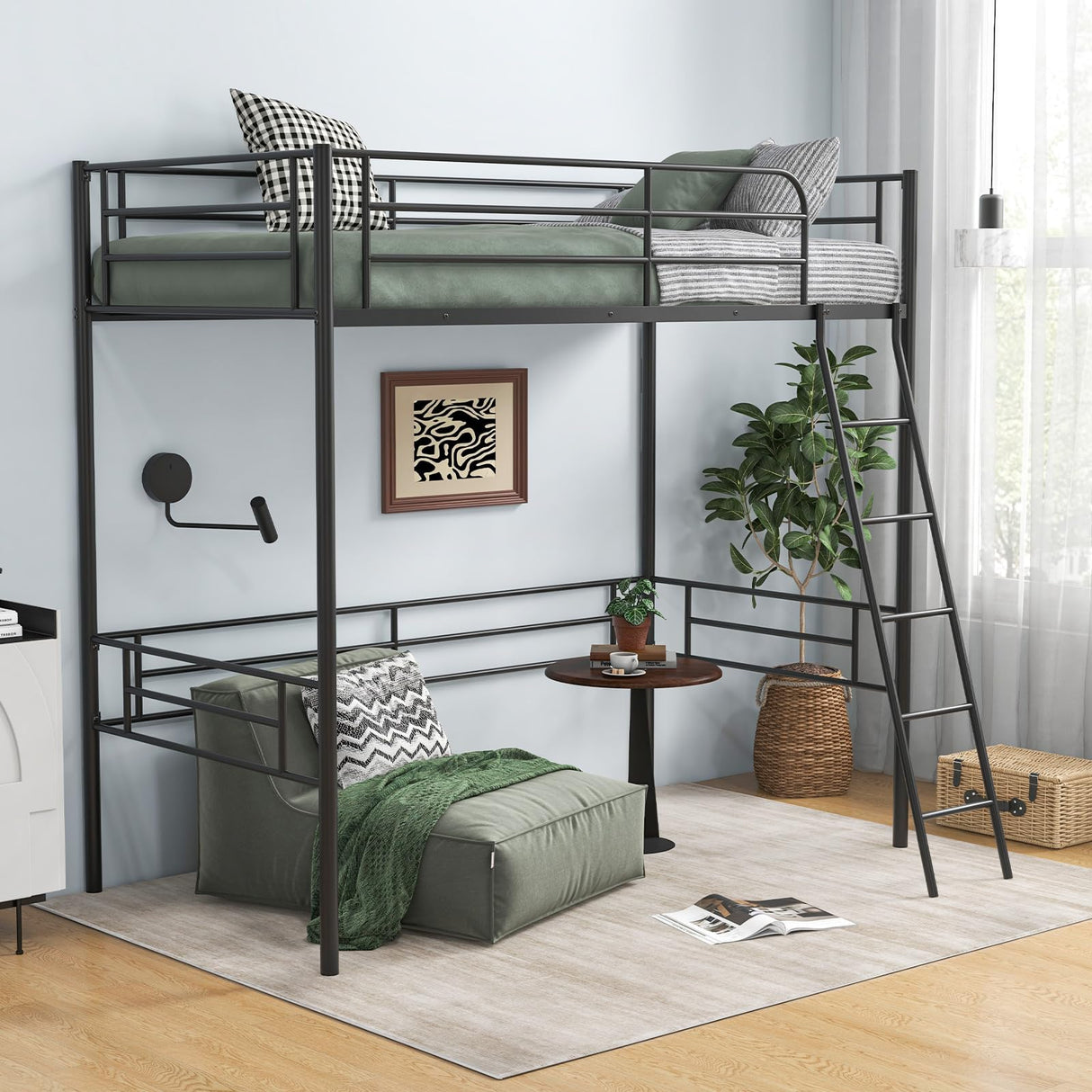 Giantex Twin Size Loft Bed, Metal Loft Bed Frame with Ladder & Safety Guardrail, Space-Saving with Ample Space Underneath, for Teens Junior and Adults, No Box Spring Need, Black Giantex