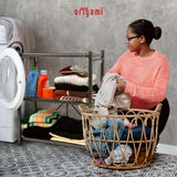 Origami 3 Tier Folding Shelves, Storage Shelving Rack Unit With Wheels, Pewter Origami