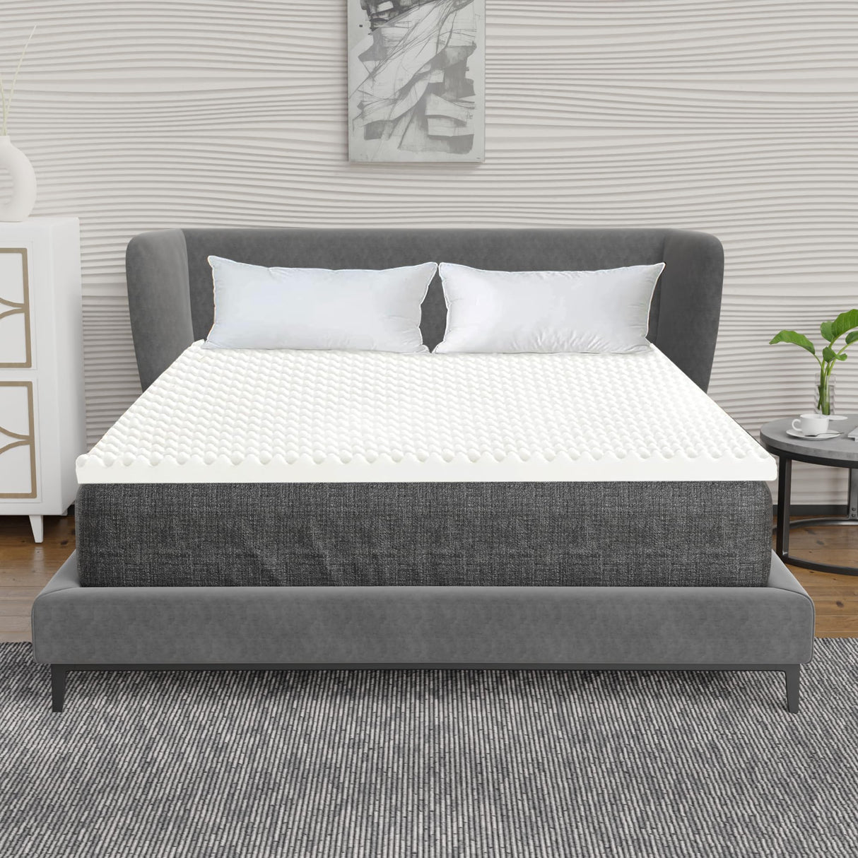 Greaton, 1-Inch Convoluted High Density Foam Mattress Topper, CertiPUR-US Certified for Superior Comfort and Support, Full, White Greaton