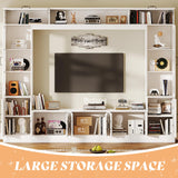 AMERLIFE 98" W Wall Unit TV Stand with Storage for TVs up to 80", Modern TV Console with LED Lights, Entertainment Center with Bookshelves for Living Room, White AMERLIFE